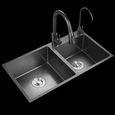 بيع بالجملة تصميم بسيط مخصص حديث مستطيل معدني نحاس كروم حوض مطبخ مزدوج للاستخدام المنزلي
